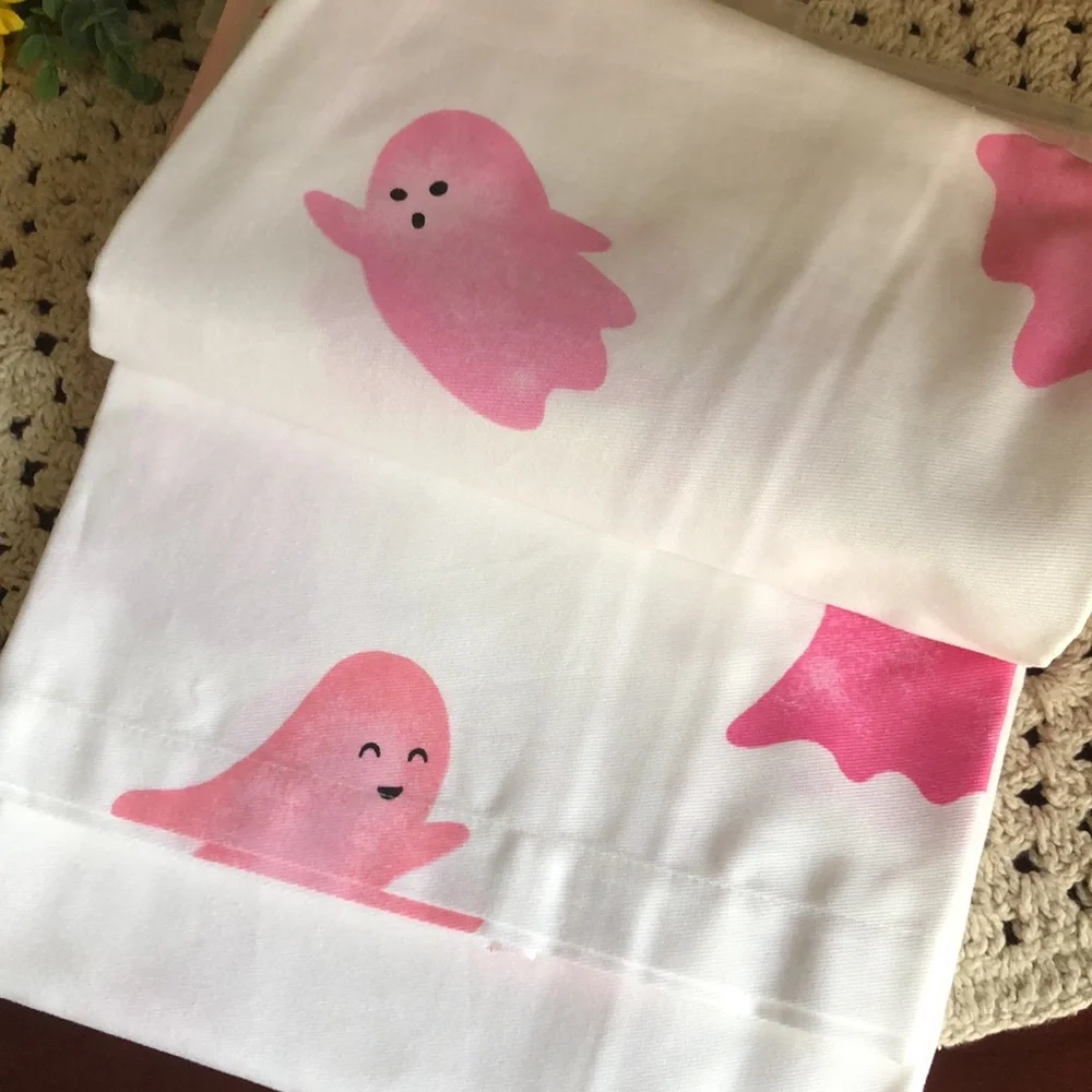 Kassatex PINK GHOSTS Halloween Shower Curtain Bath Decor